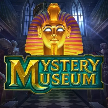 mystery museum slot logo the golden head of a pharaoh and the name of the slot in gold letters